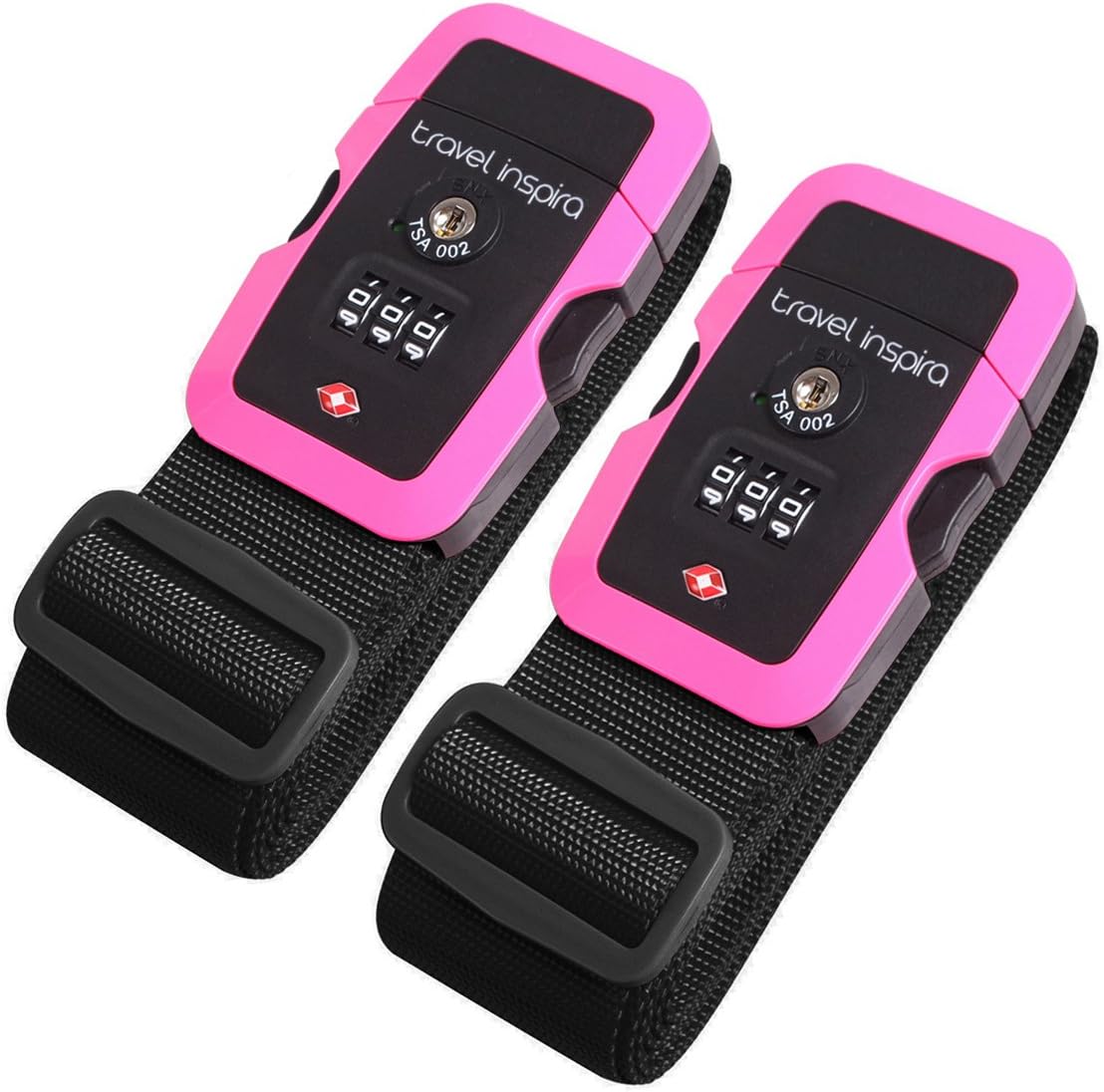 Adjustable Nylon Long Travel Luggage Strap Belt with TSA Approved Locks-Black 2 Pack