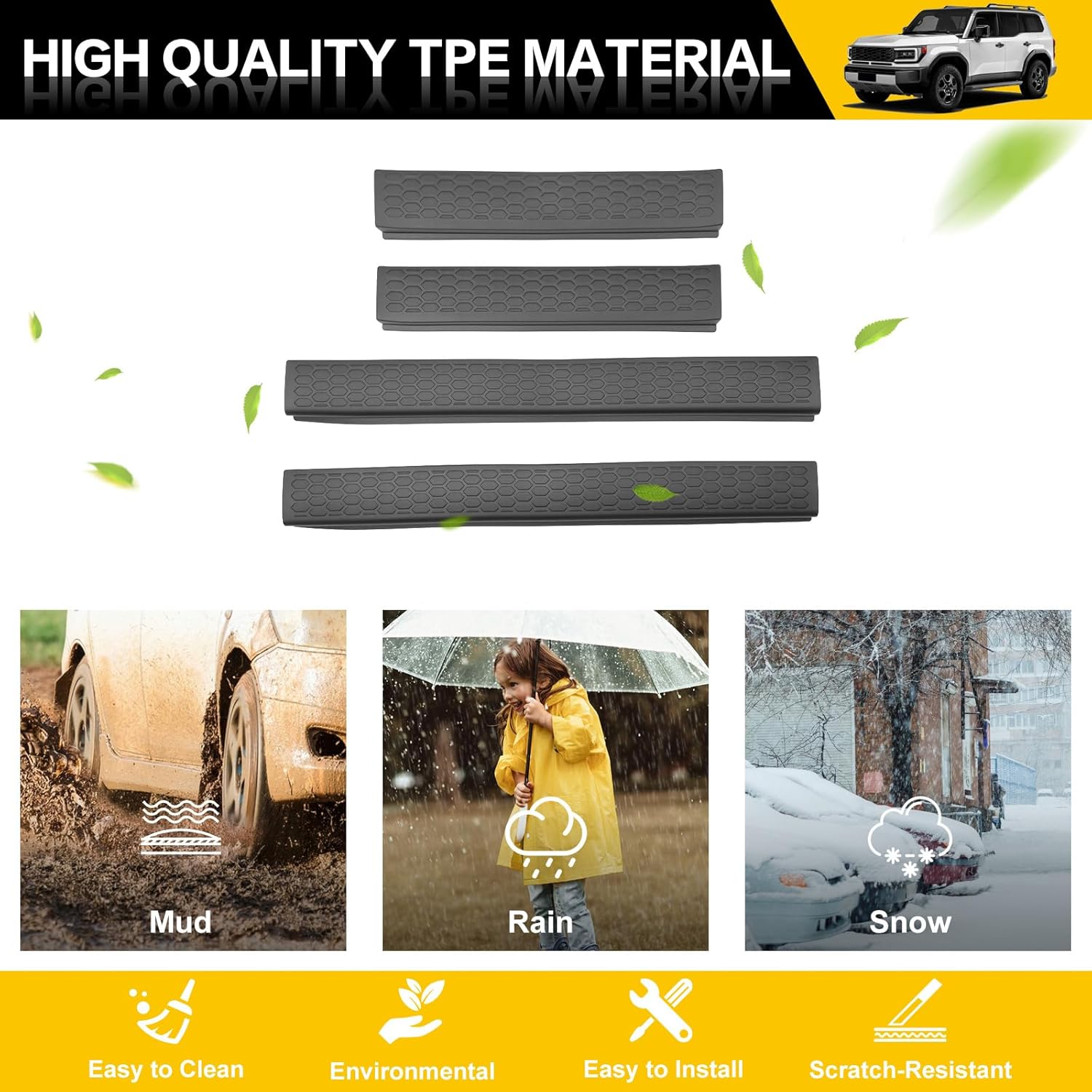 Door Sill Guards for 2024 2025 Toyota Land Cruiser Prado 250 J250 LC250 Accessories, Door Sill Protector Kit Soft TPE Entry Guard Cover for 24 25 Land Cruiser Prado 4Pcs Set