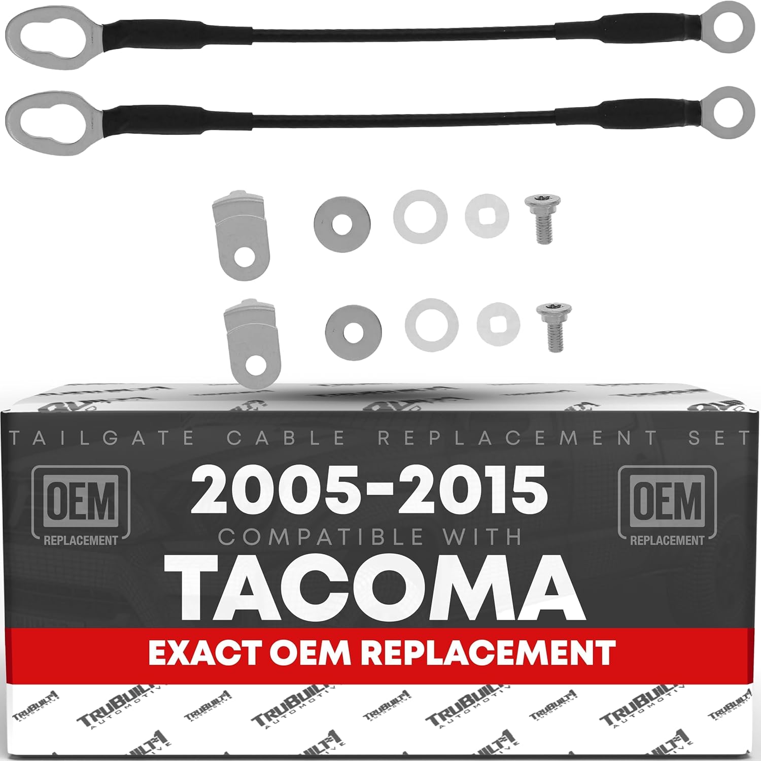 Tailgate Cable Replacement Set, Rear Left & Right Side - Compatible with 2005-2015 Toyota Tacoma - Tailgate Support Cable Straps, Metal 12 1/2" Long - OEM 65770-04070, 38545
