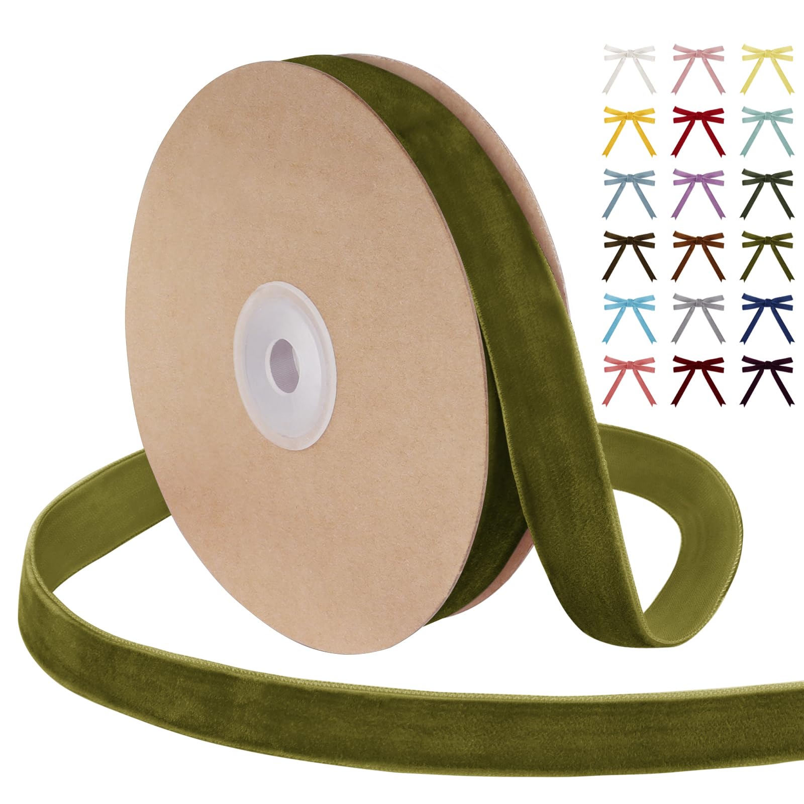 Uiopa Grass Green Velvet Ribbon, 20mm x 9m Single Face Wrapping Ribbon, Vintage Velvet Ribbons for Gift Wrapping, Wreaths, Wedding, Party, Home Decor, DIY Crafts