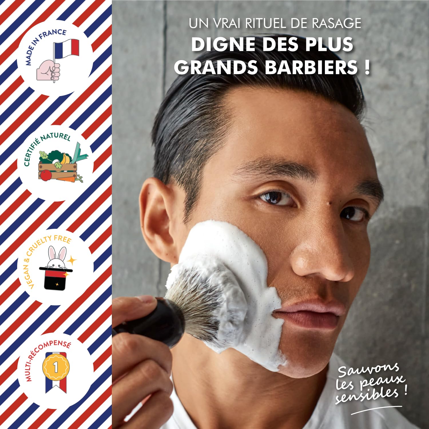 Monsieur BARBIER Old School Kit de Rasage Coffret Cadeau Naturel Végan Français Pierre d'Alun Crème Rasage Blaireau Rasoir 5 Lames