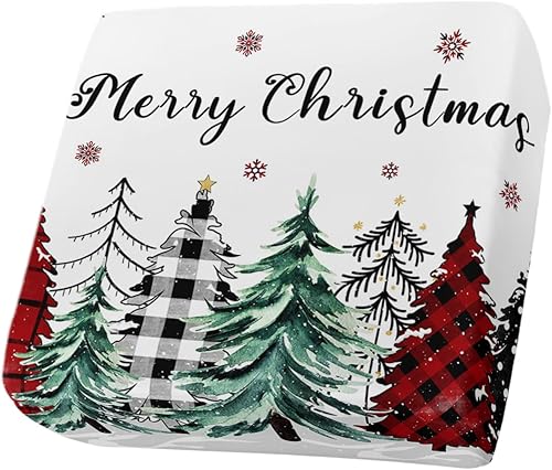 Wowouhiya Fundas de cojín para sofá con diseño de árbol de Navidad, funda elástica para sofá con parte inferior elástica, color rojo, negro, a