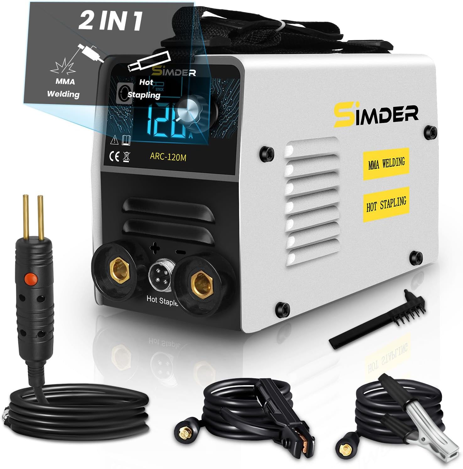 SSIMDER Stick Welder Plastic Welder 2 in 1 Welding Machine ARC-120M 110V MMA ARC Welder Machine dc Inverter Welder with Plastic Gun Upgraded Plastic Welder Portable Welding Machine