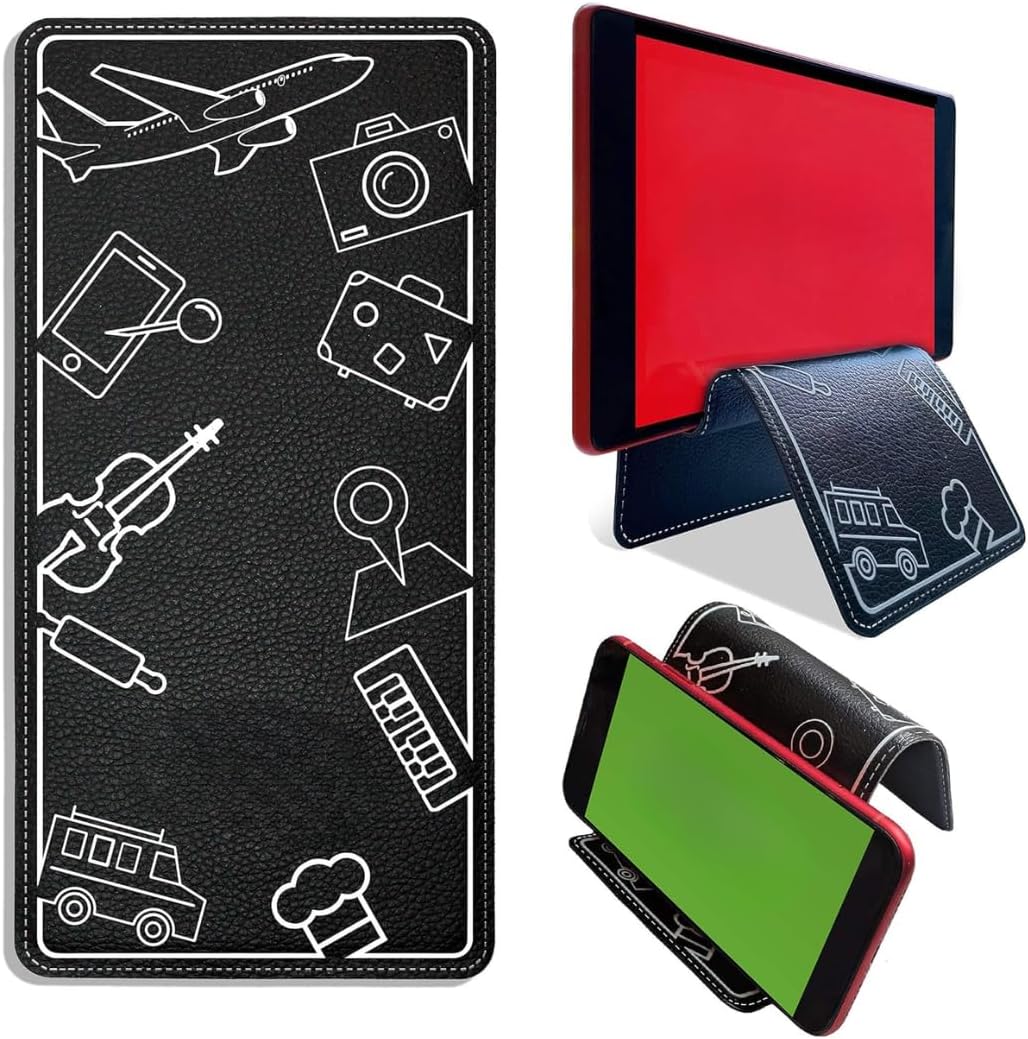 Suporte Flexível Universal para Celular e Tablet – Porta Dispositivos Multiuso para Mesa, Cama, Escritório, Academia, Viagens e Avião – Acessório Dobrável Premium em Couro e Liga de Alumínio