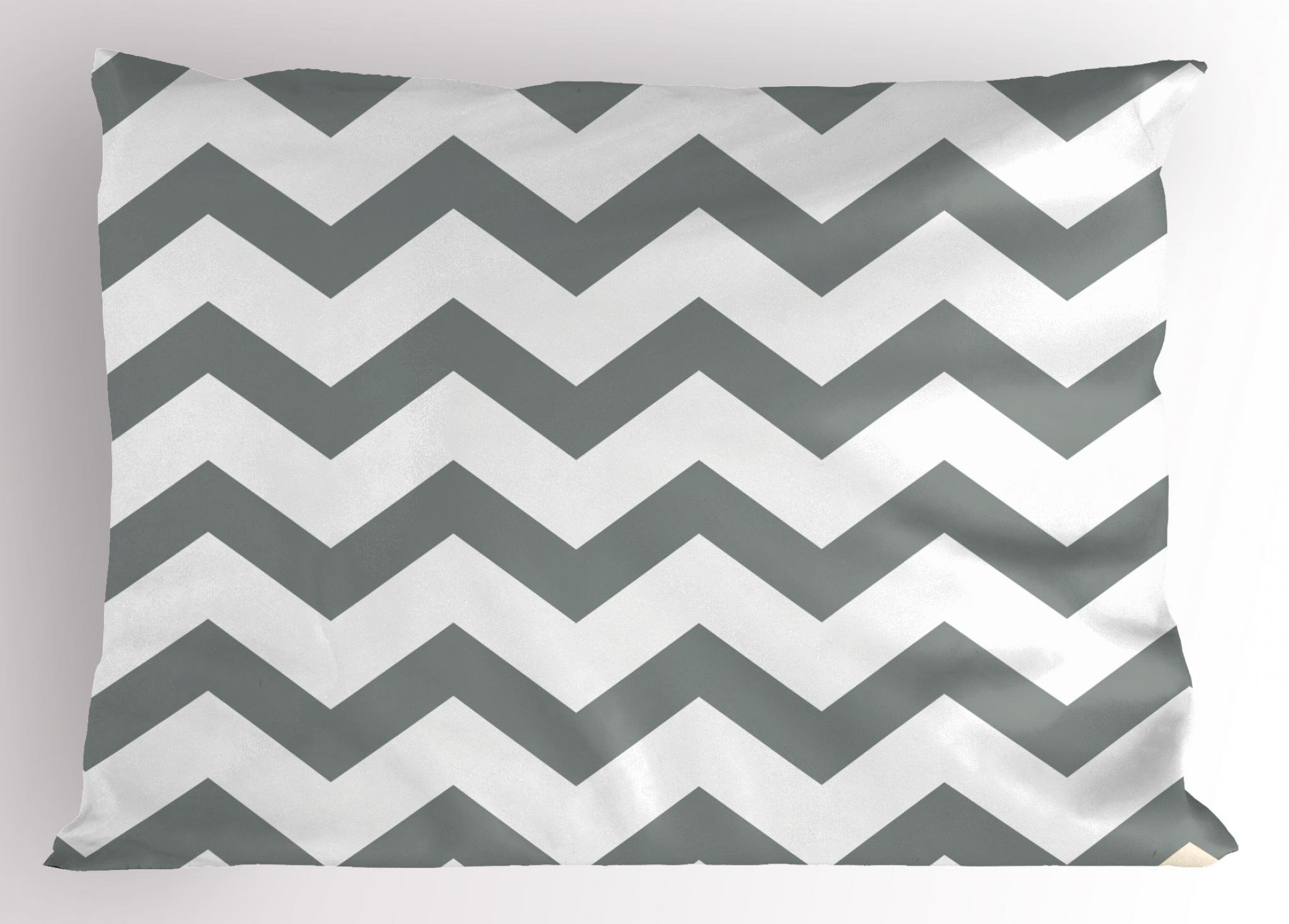 Ambesonne Grey Pillow Sham, Grey and White Chevron Pattern Classic Geometrical Horizontal Zig Zag Stripes Retro, Decorative Standard Size Printed Pillowcase, 26