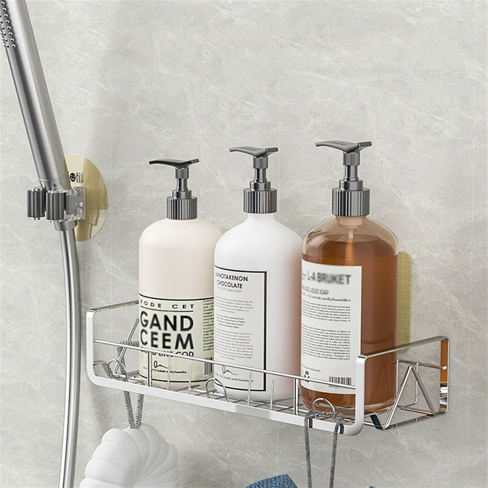 Estantes de baño Estante de Ducha for baño con Ganchos, Estante de Ducha Adhesivo for Colgar, estantes de Ducha montados en la Pared sin Perforaciones for Cocina y baño Carrito de la Ducha