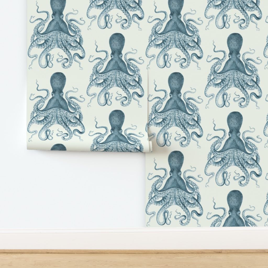 Peel & Stick Wallpaper 3ft x 2ft - Octopus Sea Coastal Nautical Vintage Beach Summer Animal Custom Removable Wallpaper by Spoonflower