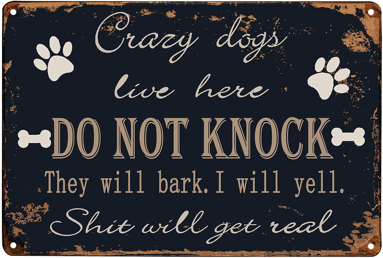 TISOSO Crazy Dogs Live Here Do Not Knock Sign Retro Vintage Metal Tin Signs For Lawn Garden Yard House Room Signs 8X12Inch