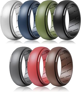 Silicone Ring Men, 7 Rings / 2 Rings - Breathable Mens Rubber Wedding Bands - Step Edge Airflow Inner Grooves, 8mm Wide, 2.2mm Thick