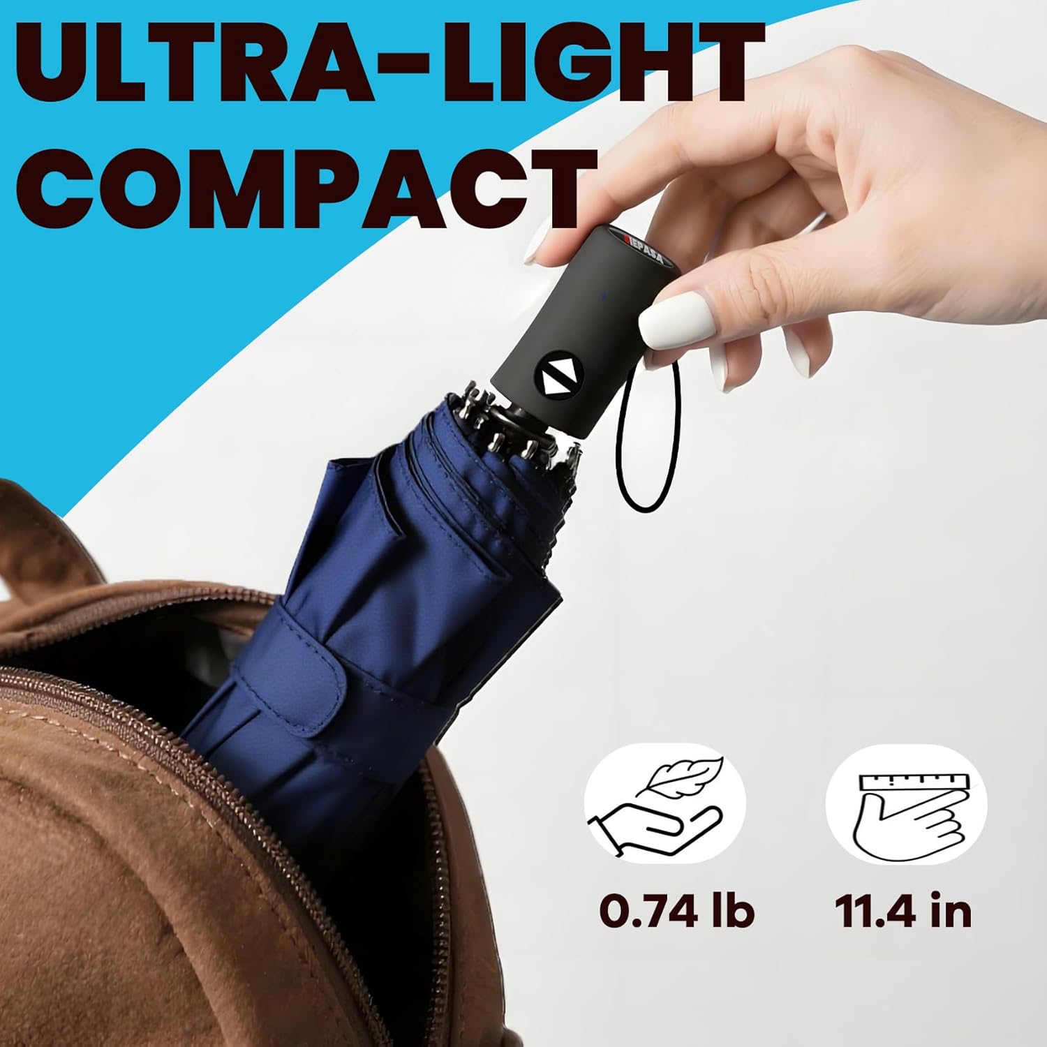 SIEPASA Windproof Travel Umbrella - Automatic Compact Folding Umbrella for Rain, Small Portable Windproof Umbrellas for Men Women and Teenagers (Navy Blue)
