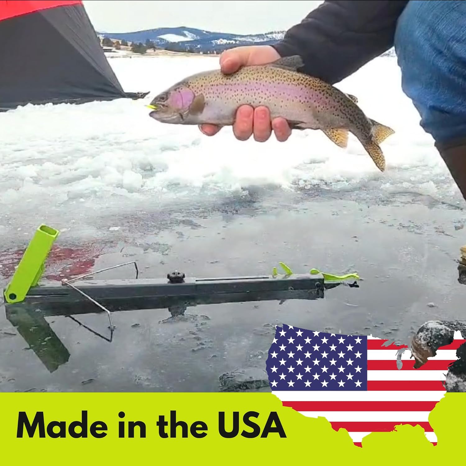 Happy Hooker Ice Fishing Automatic Hook Setter – Adjustable Rod Holder with Non-Freeze Trigger System, Stainless Steel Stabilizers & Compact Storage Tube – Made in USA