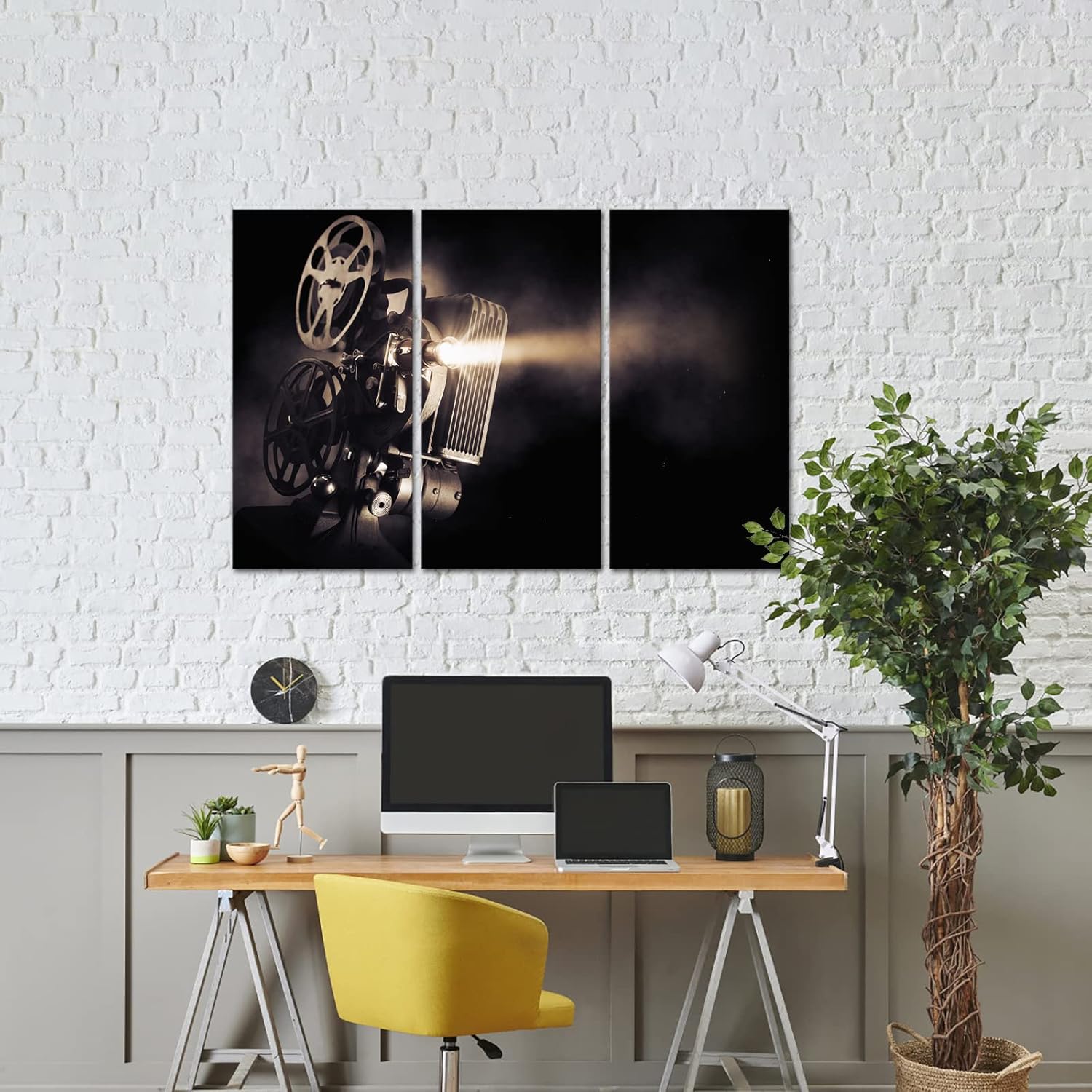 Nachic Wall Vintage Movie Projector Wall Art Cinema Film Projector Canvas Prints Black and White Reel Pictures Retro Movie Themed Wall Decor for Home Theater 16"X32"X3pcs