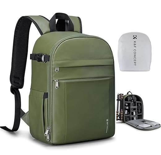 K&F CONCEPT Camera Bag Backpack, Professional DSLR/SLR/Mirrorless Camera Backpack, Photography Camera Case with Tripod Holder & Rain Cover Compatible with Canon/Sony/Nikon/FUJIFILM