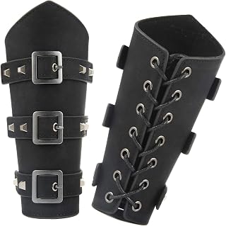 HZMAN Adults Faux Leather Arm Guards - Medieval Belt Leather Buckle Bracers - One Size - Leather Armband Pair