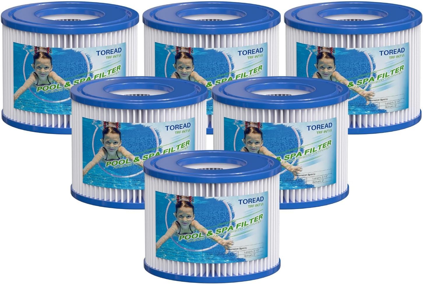 TOREAD Filter VI für Whirlpools (6er Set) | Kompatibel mit Bestway Lay-Z-Spa Miami, Vegas & Coleman SaluSpa | Ersatzkartusche 58323 / 90352E | Spa Zubehör für klares Wasser