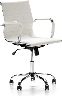 VS Venta-stock Sillón de Oficina Croma reclinable Blanco, Piel sintética, Silla ejecutiva con reposabrazos y conjín engrosados, Altura Ajustable, Diseño ergonómico