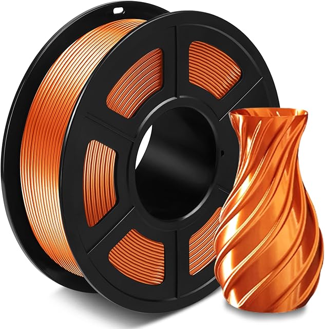 SUNLU Silk PLA+ filament 1,75 mm, błyszczący filament do drukarki 3D, filament PLA Plus z jedwabistą powierzchnią druku, dokładność pomiaru +/-0,02 mm, 1 kg jedwabiu, czerwona miedź
