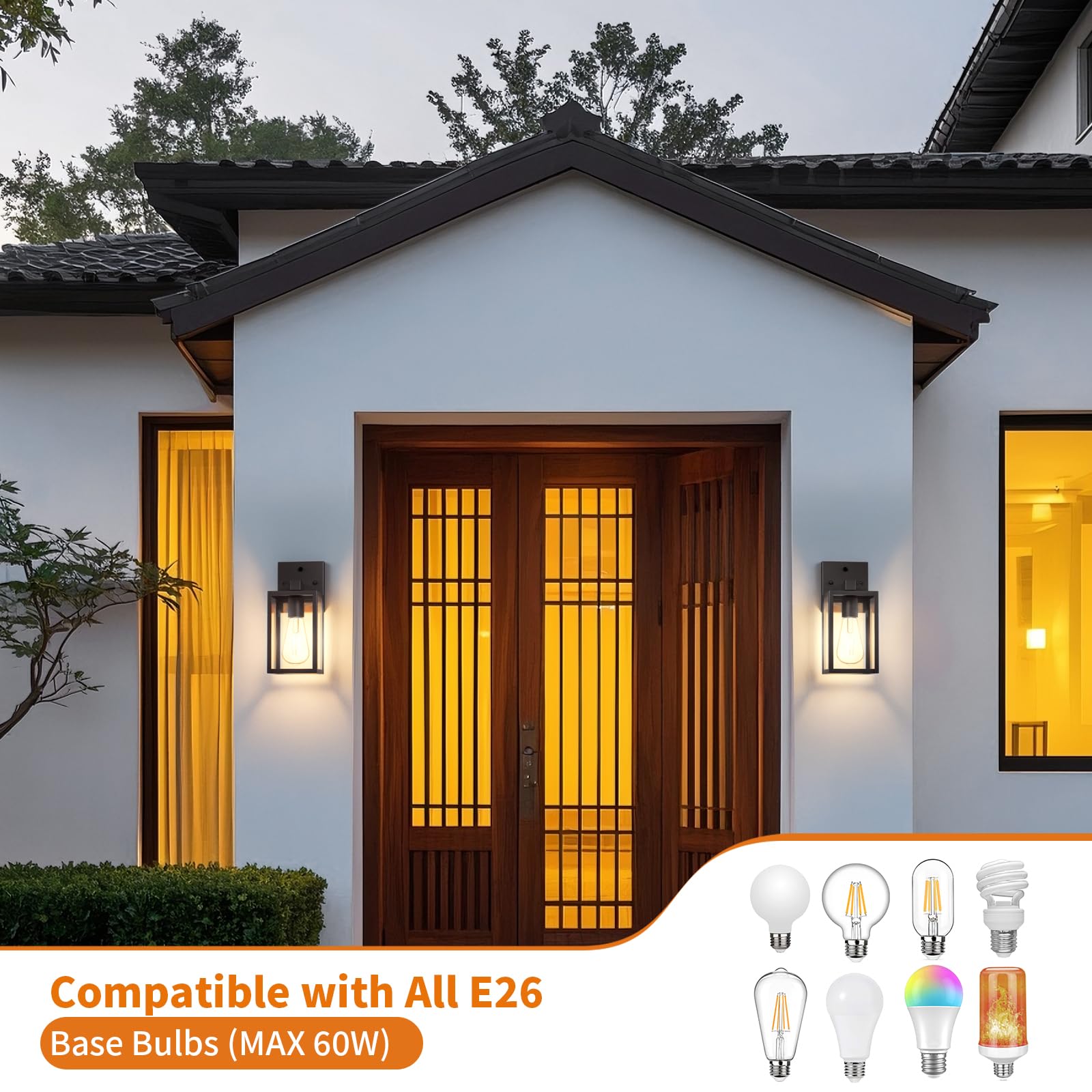 2 Pack Dusk to Dawn Exterior Lighting Fixtures Wall Mount Sensor Outside Front Porch Lights for House Outdoor — view 5