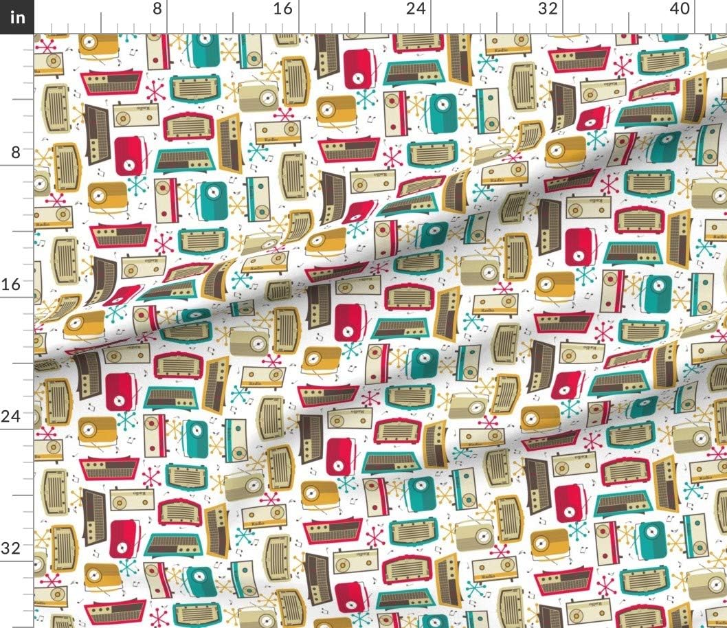 Spoonflower Fabric - Retro Atomic Technology Music Mid Century Geek Radio Printed on Petal Signature Cotton Fabric by The Yard - Sewing Quilting Apparel Crafts Decor