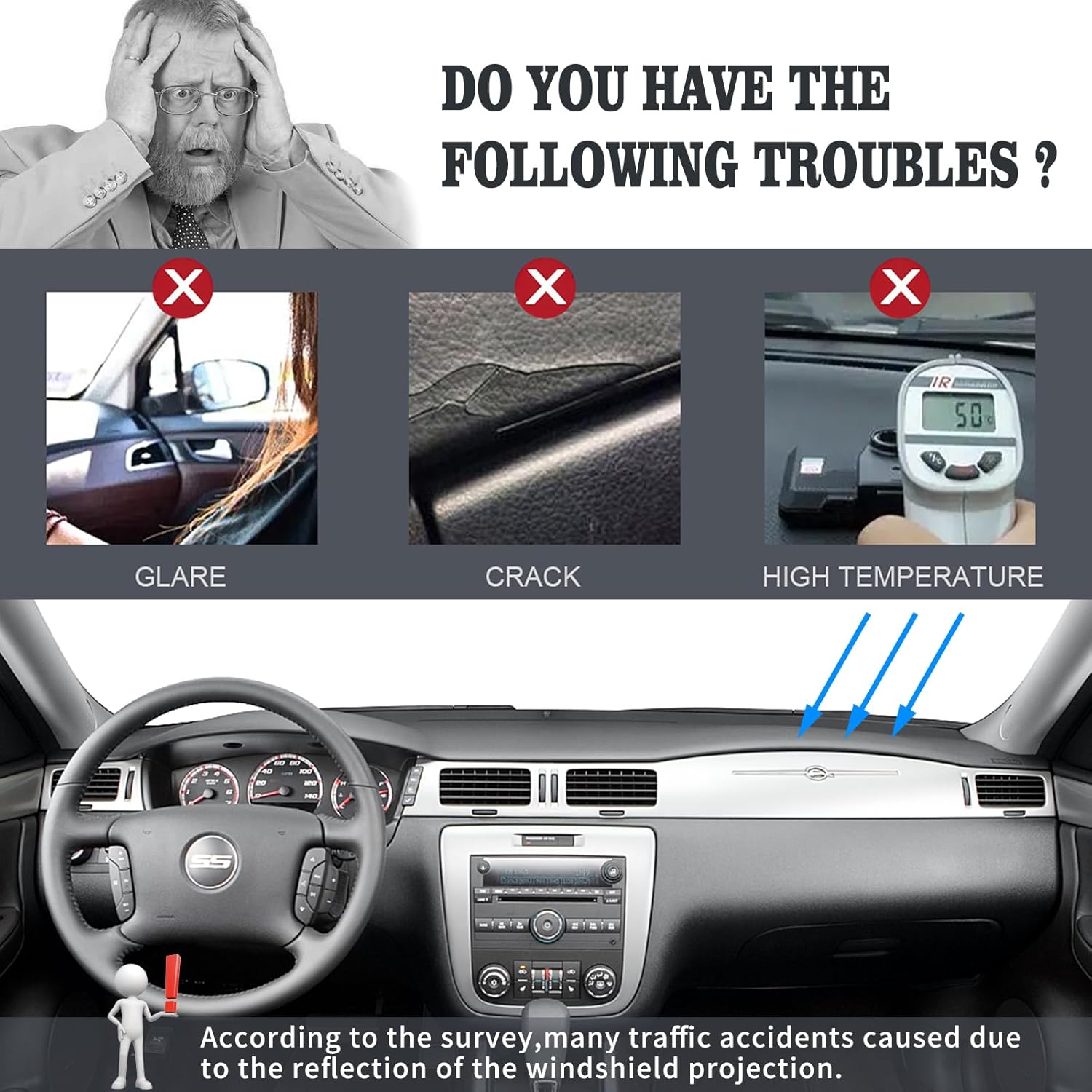 Dashboard Cover Dash Cover Mat Pad Custom Fit for Chevy Chevrolet Impala 2006-2013/Impala Limited 2014-2016 (Dark Gray)