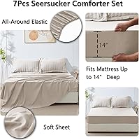 Vista 4 de CozyLux Juego de edredón de sirsaca tamaño matrimonial con sábanas, ropa de cama beige en una bolsa, 7 piezas, juegos de ropa de cama para todas