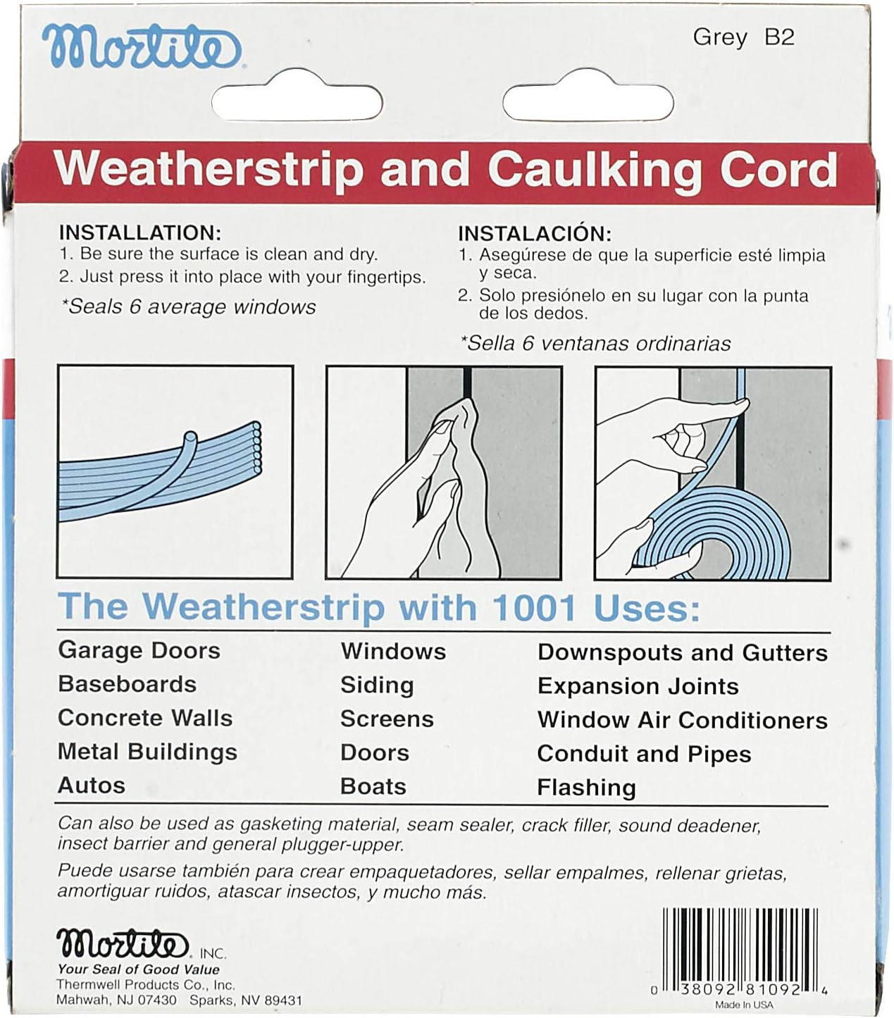 Frost King Indoor & Outdoor B2 Mortite Caulking Cord 19-Ounce 90-Foot Long, Grey, Gray