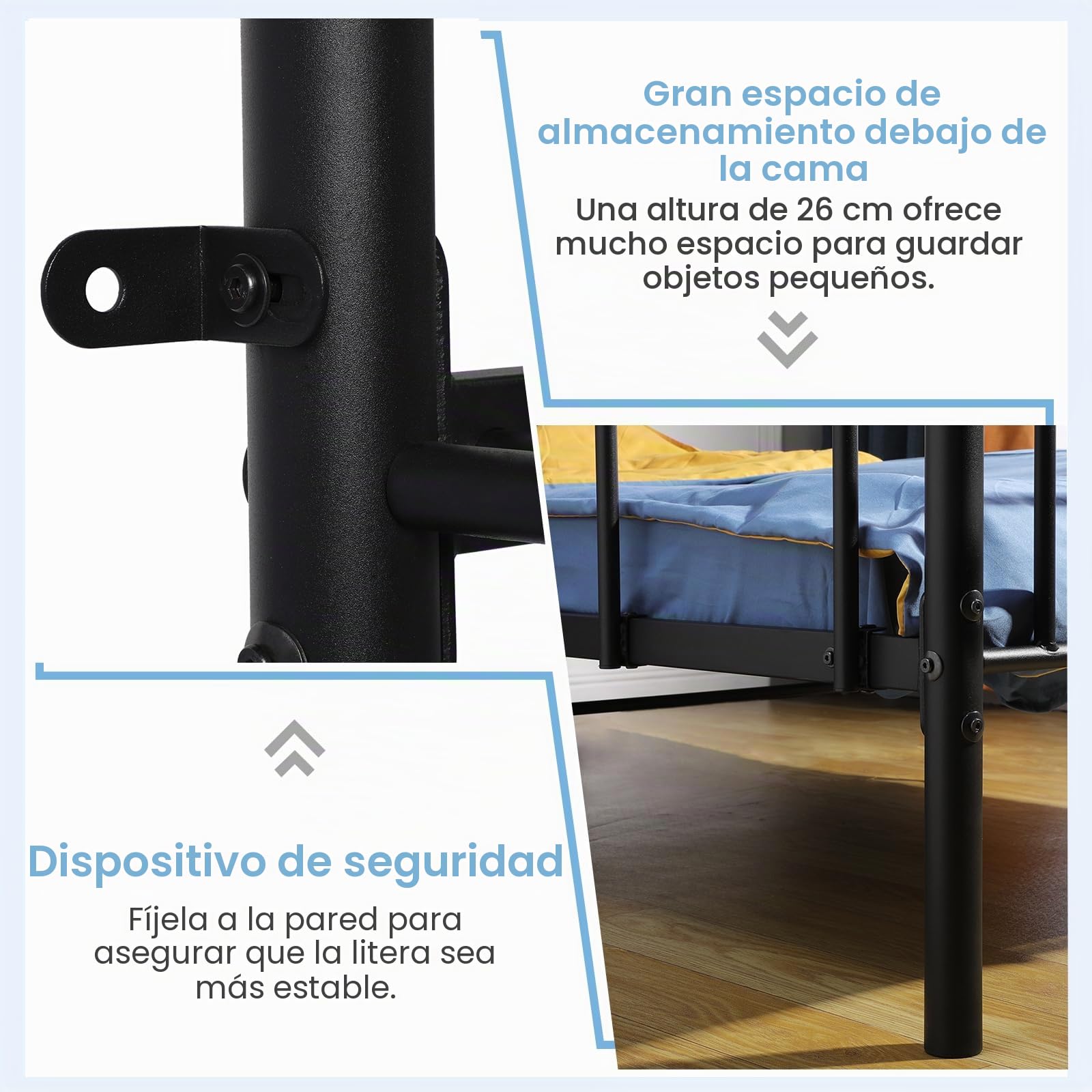 Literas para Niños, Juveniles y Adultos, Estructura Metálica con Escalera y Barandillas, Convertibles en Camas Gemelas, 90x200