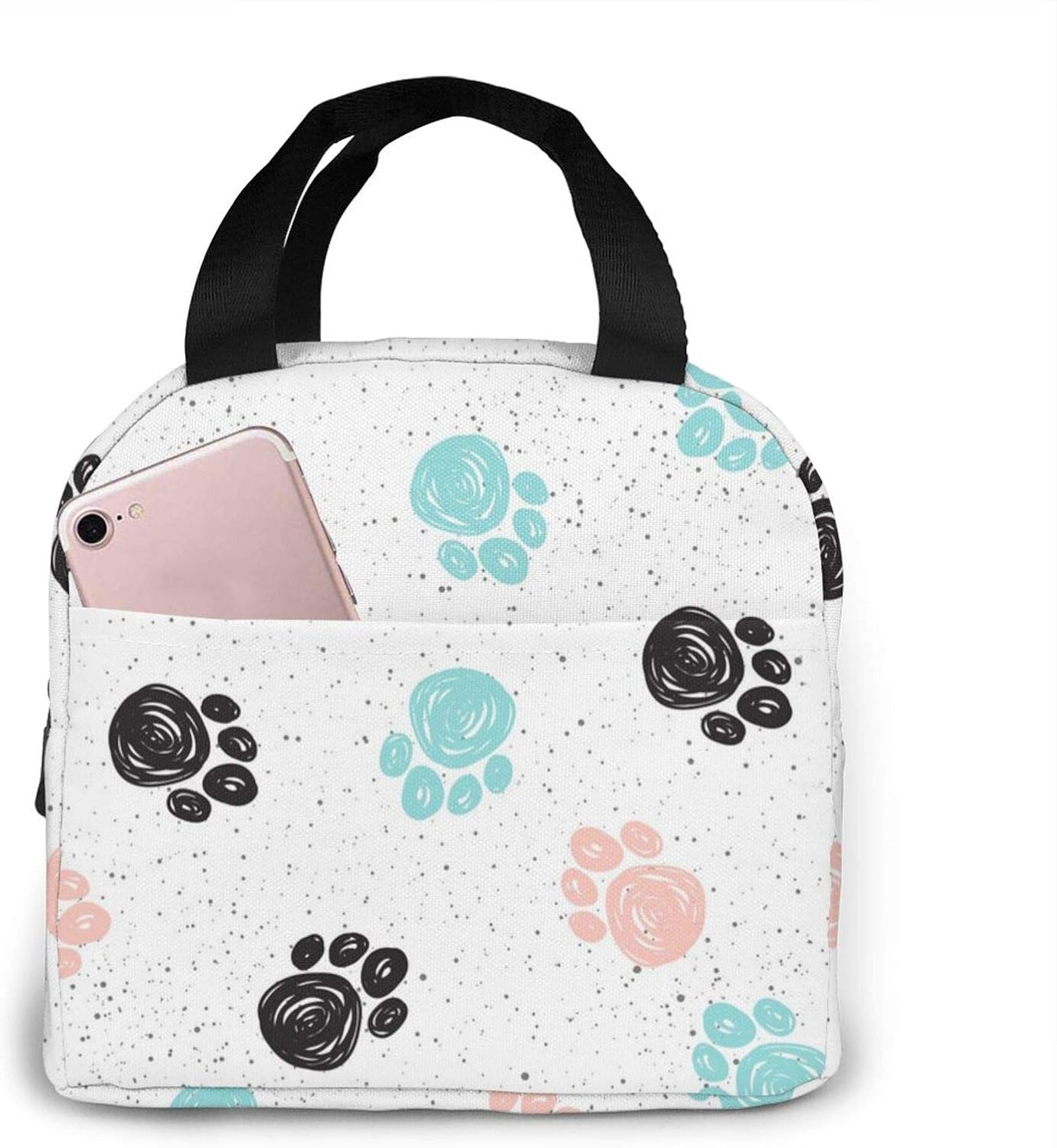 Colorful Dog Paw Print Lunch Box Insulated Meal Bag Lunch Bag With
