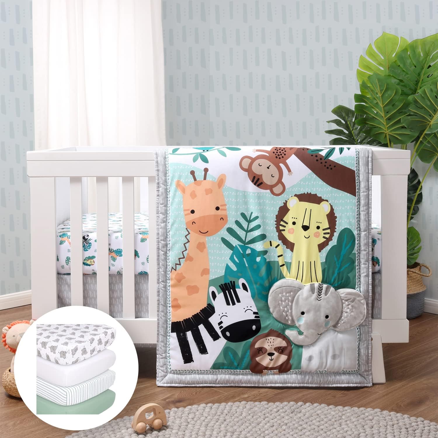 The Peanutshell Crib Bedding Sets, Safari Animals (7 Piece Crib Set)