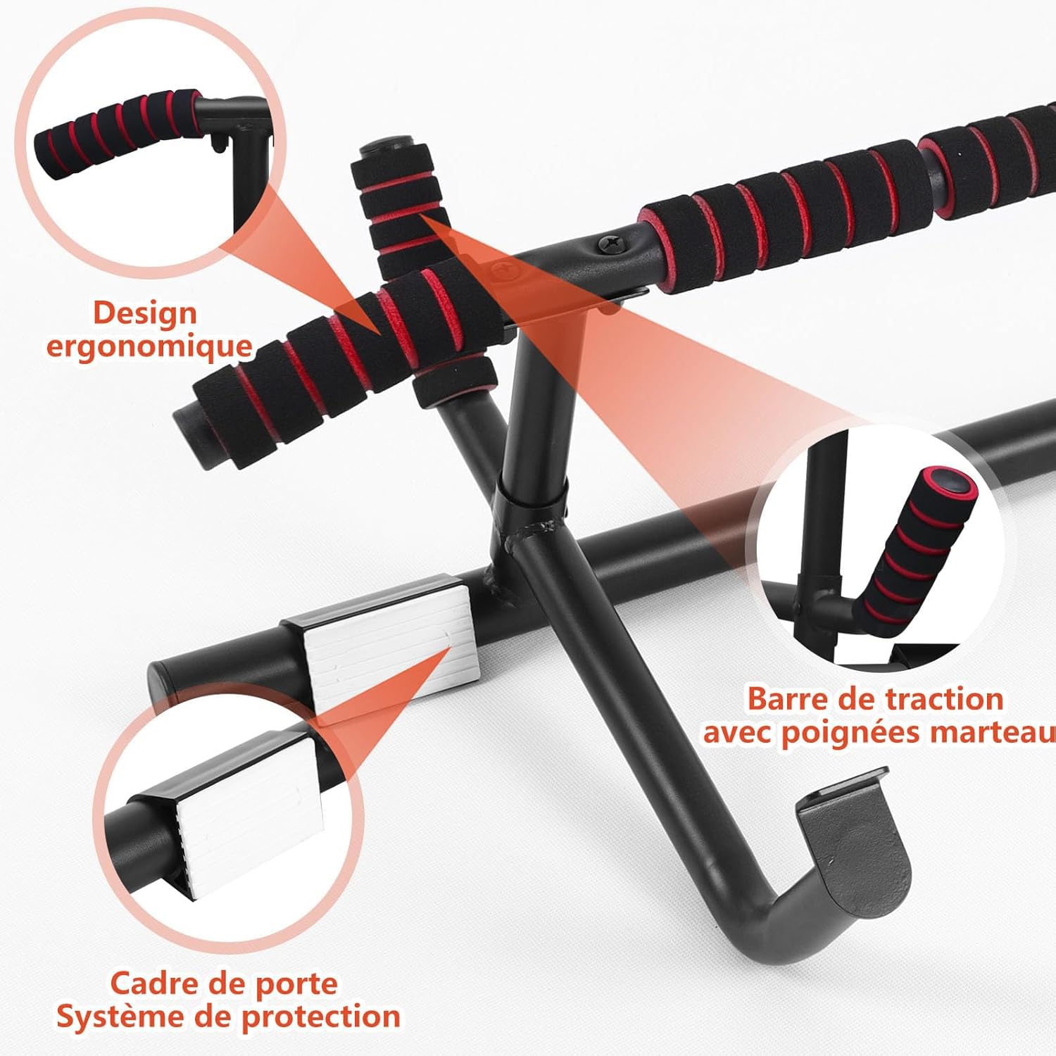 DH FitLife Barre de traction pour cadre de porte sans vis | Pull up bar Doorway | Barre d'étirement | Avec L'entraîneur à l'élingue | Pour cadre de porte 70-92cm