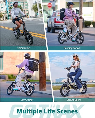 Vista 7 de Gotrax Bicicleta Eléctrica Plegable de 16", Alcance Máximo de 28 Millas (Asistencia de Pedal) y Velocidad de 15.5 Mph Impulsada por Pico de 500W