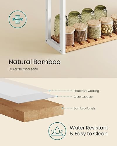 Vista 13 de Songmics, estantería de bambú con 3 estantes, multifuncional, para el baño, la cocina, y la sala Natural