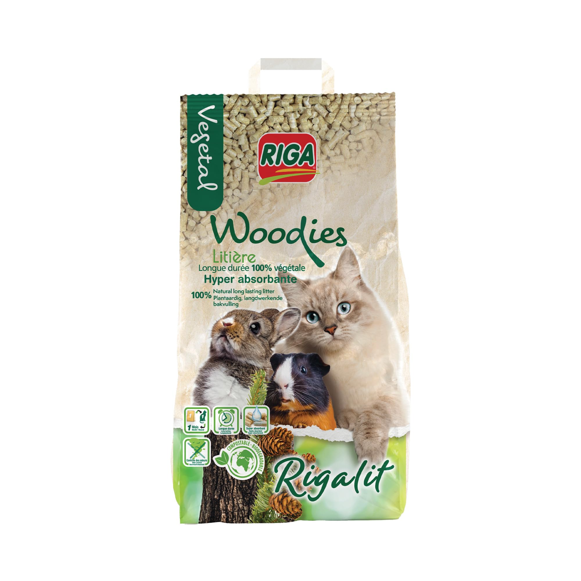Litière Végétale Rigalit pour Chats et Rongeurs - 4 kg - Naturellement Absorbante