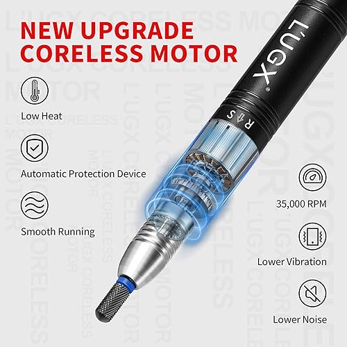 Miniatura 2 de L'UGX Taladro de uñas profesional, archivo de uñas de 35000 RPM, máquina de lima de uñas eléctrica portátil para acrílico, uñas de gel, manicura y