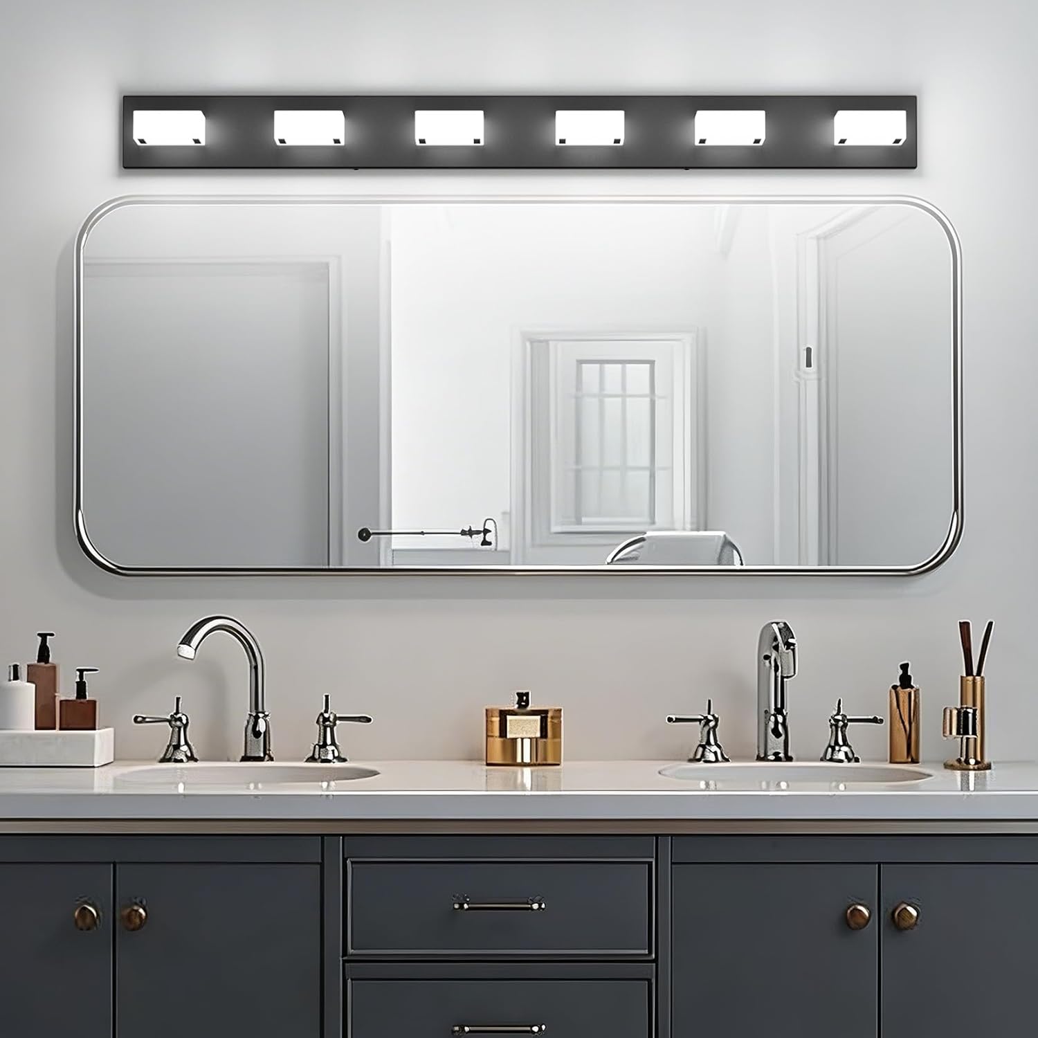 Ralbay Black Bathroom Vanity Lights 48inch Metal Acrylic LED Modern Bathroom Wall Lighting Fixtures Matte Black (White Light 6000K, Non-dimmable)