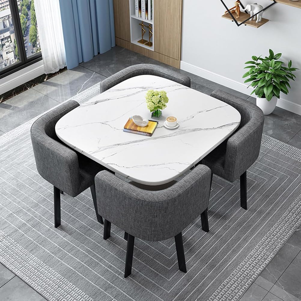 AYCDL Modern Dining Table Set with 4 Durable Chairs Compact Round/Square Kitchen Furniture Ideal for Home Conference and Meeting Rooms 90cm Size Stylish Rec,34-80cm