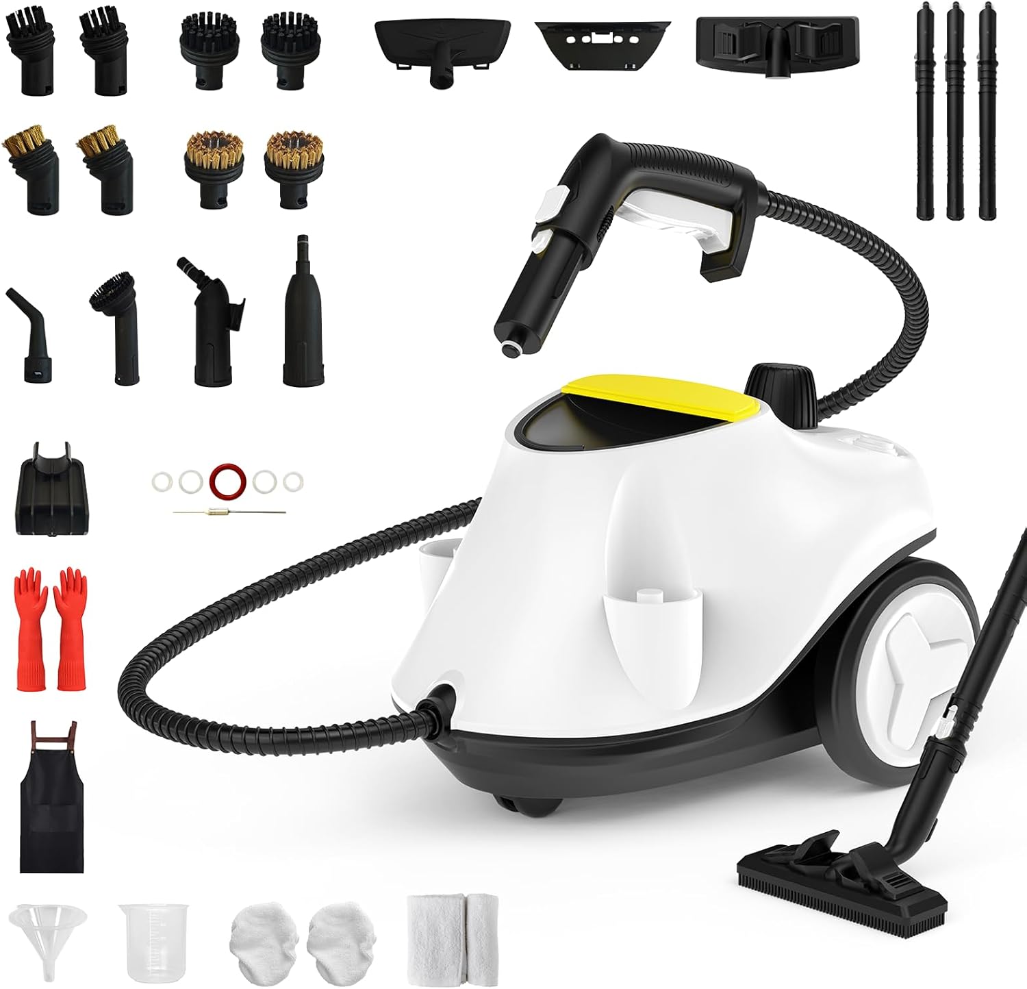 Steam Cleaner, with 27 Accessories, 2100W Portable Household Steamer, with 2.1L Tank and 6M Extra-Long Power Cord for Floor Cleaning,Tile, Carpet, Furniture, Upholstery, Grout, Kitchen, Car (white)