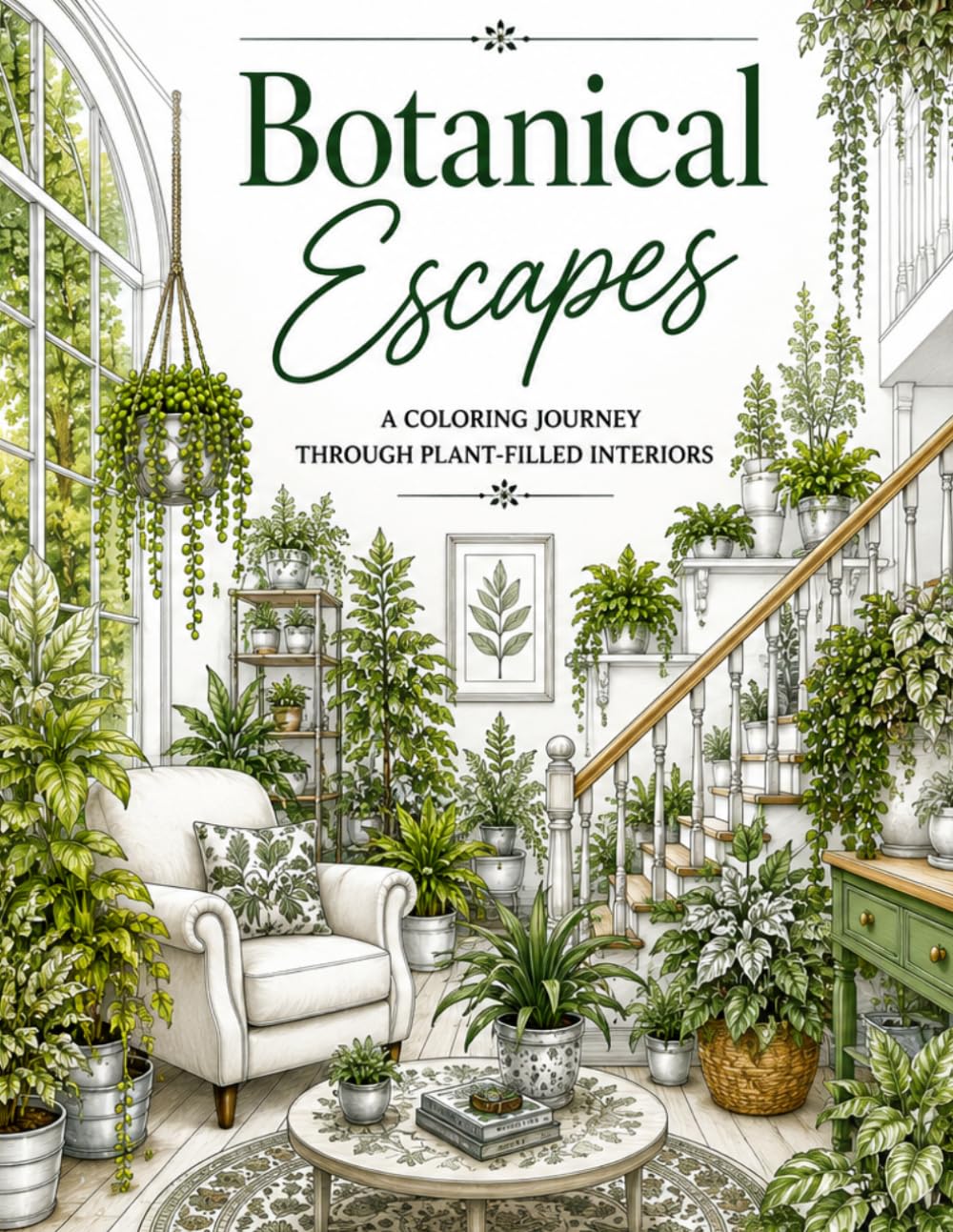 Botanical Escapes: A Coloring Journey Through Plant Filled Interiors