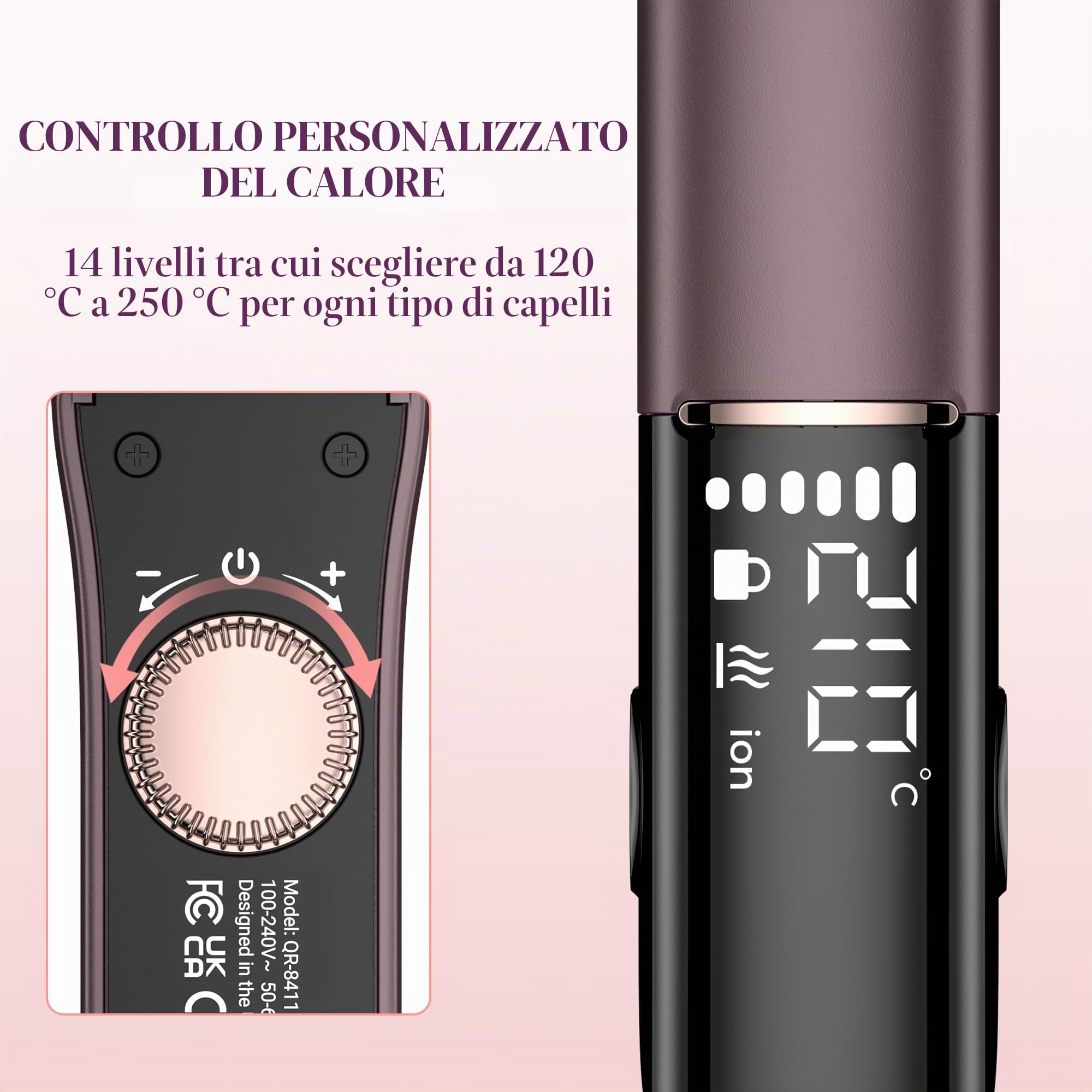 BarberBoss Piastra professionale per capelli in ceramica con piastre mobili, tecnologia ionica e cheratina per tutti i tipi di capelli, piastra per capelli lisci (QR-8411, viola)