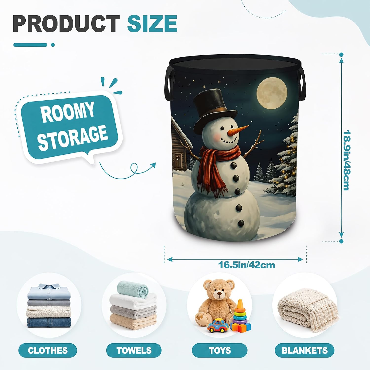 Christmas Snowman Collapsible Laundry Hamper,Winter Cabin Waterproof Oxford Cloth Clothes Basket with Handles for Bathroom Bedroom Nursery Dorm Room,16" x 20"