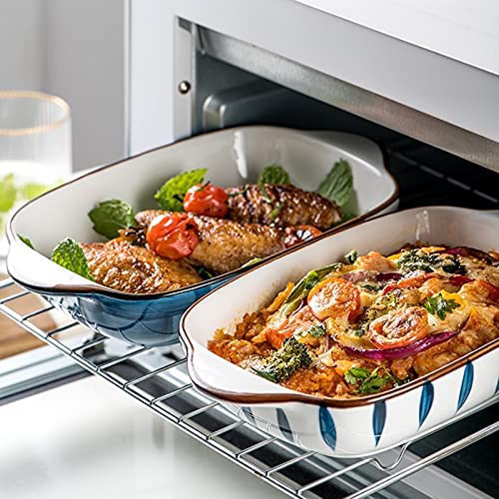 Ceramic Deep Dish Pie Pan Rectangular Set of 2, Cute Porcelain Pie Plate for Baking, Porcelain Pie Baking Dish for Thanksgiving And Christmas Dinner,Blue