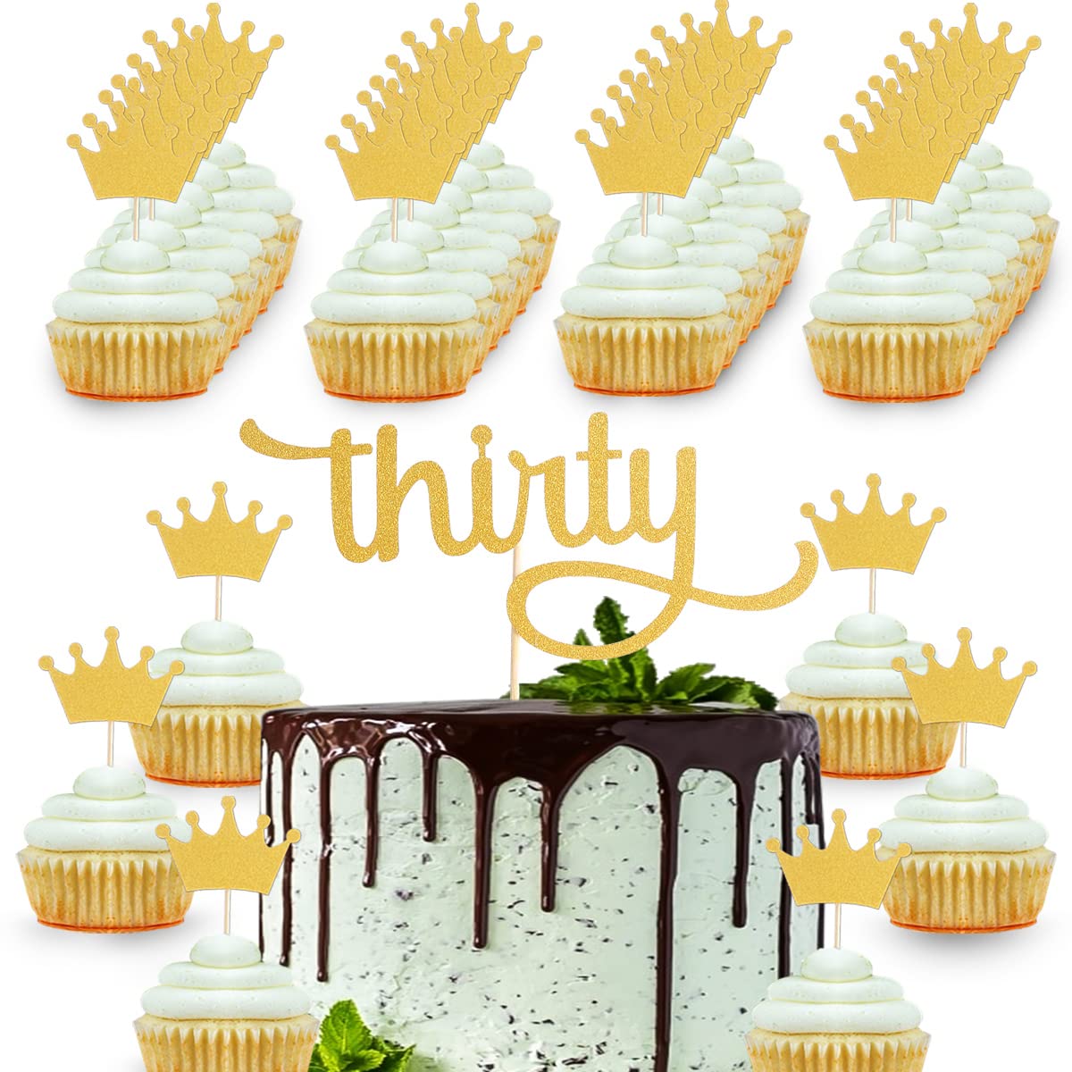 30 Stück Goldglitzernde Cupcake-Topper Für 30. Geburtstag – 5,6x12,7 Cm, Aus Karton