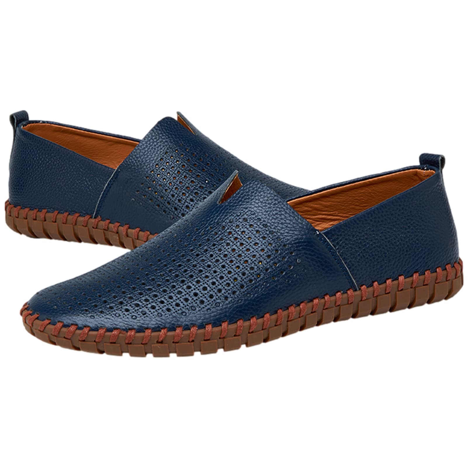 ANUFER Hombres Piel Genuina Mocasines Planos Ponerse Suave Suela Hecha A Mano El Verano Ahuecado Zapatos Casuales de Conducción