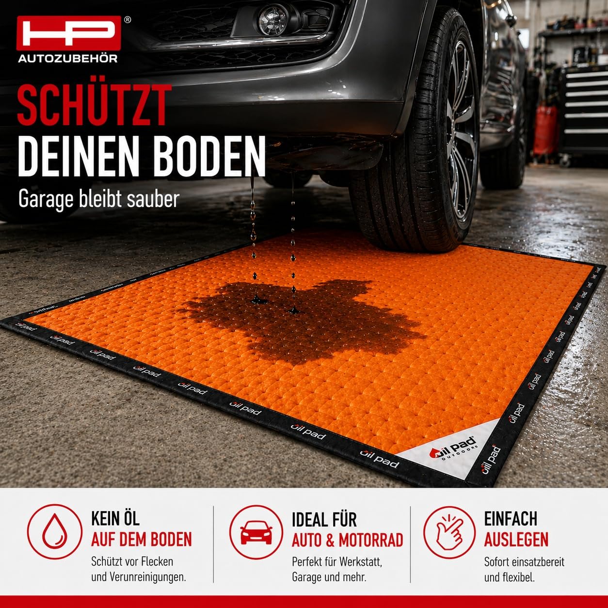 HP-Autozubehör 24023 Oil Pad Outdoor mit Flexi-Saum, Orange