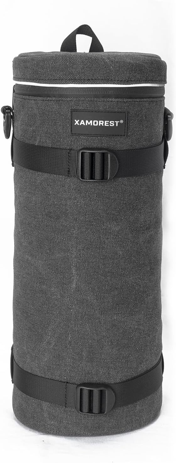 Camera Lens Case Bag for Photographyers, Zipper Waterproof Lens Protective Pouch Interior Size (6.29" x 15.35"(Canvas, Black))