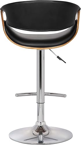 Vista 17 de Armen Living Taburete de bar ajustable giratorio de mariposa en piel sintética gris y acabado de madera de nogal