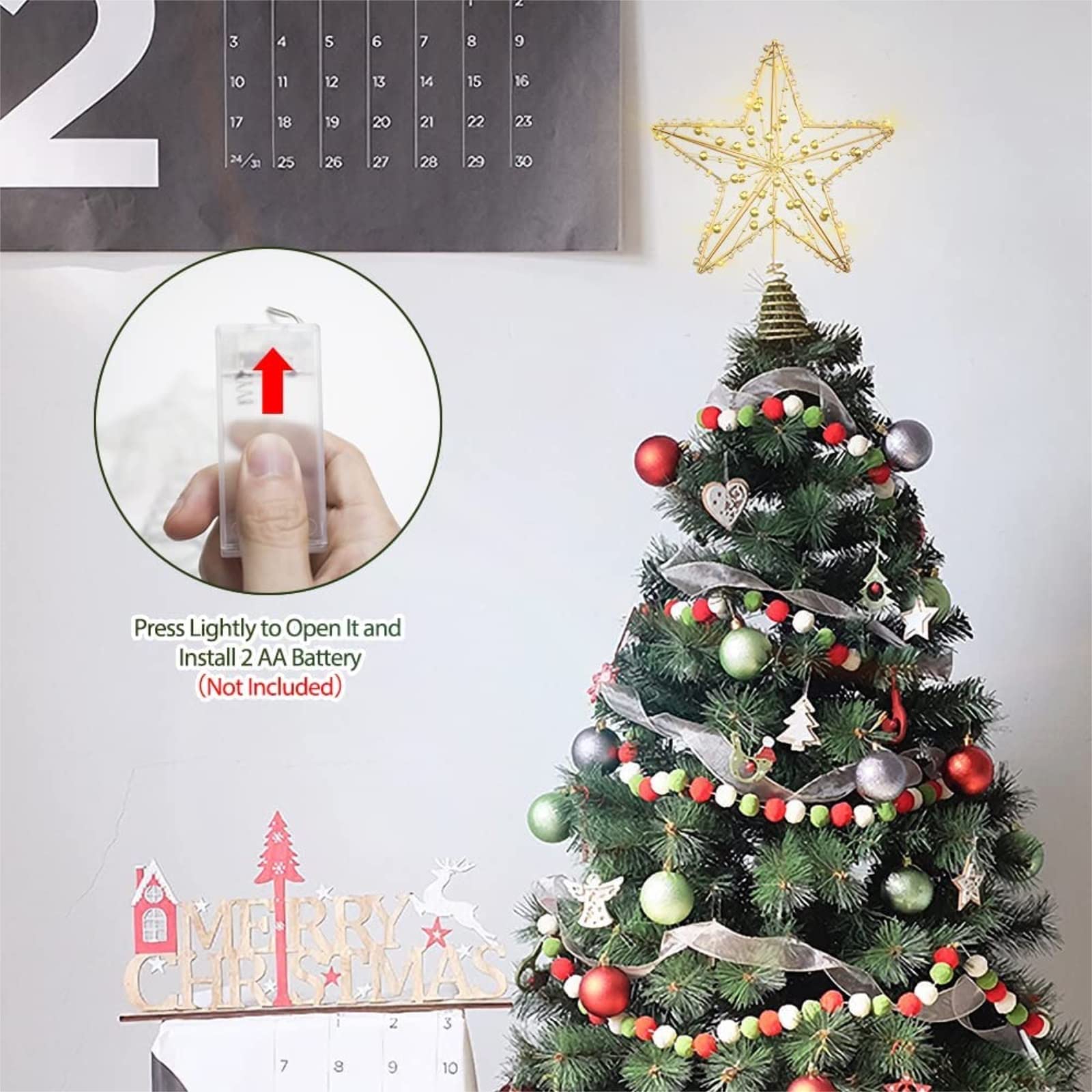 XZXWZX Christmas Tree Topper, LED Star Treetop with Golden