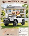 First Ride On 24V Sous licence RAM 1500 RHO Ride on Voiture pour les grands enfants, voiture électrique avec 2-Seater, Télécommande, Toddler Ride on Jouets avec ou sans bille, LED Lumières, rangement de lit de camion & Démarrage doux (blanc pur)