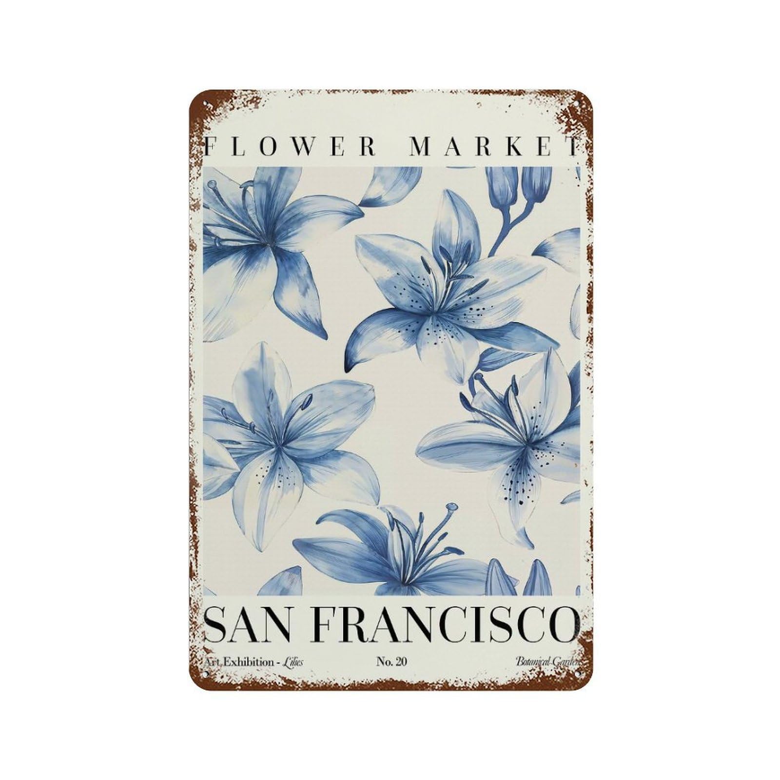 Lily San Francisco Flower Market 11.8"x7.9" Decorative Tin Sign, Retro Wall Decor for Bistro, Counter And Cafe Decor