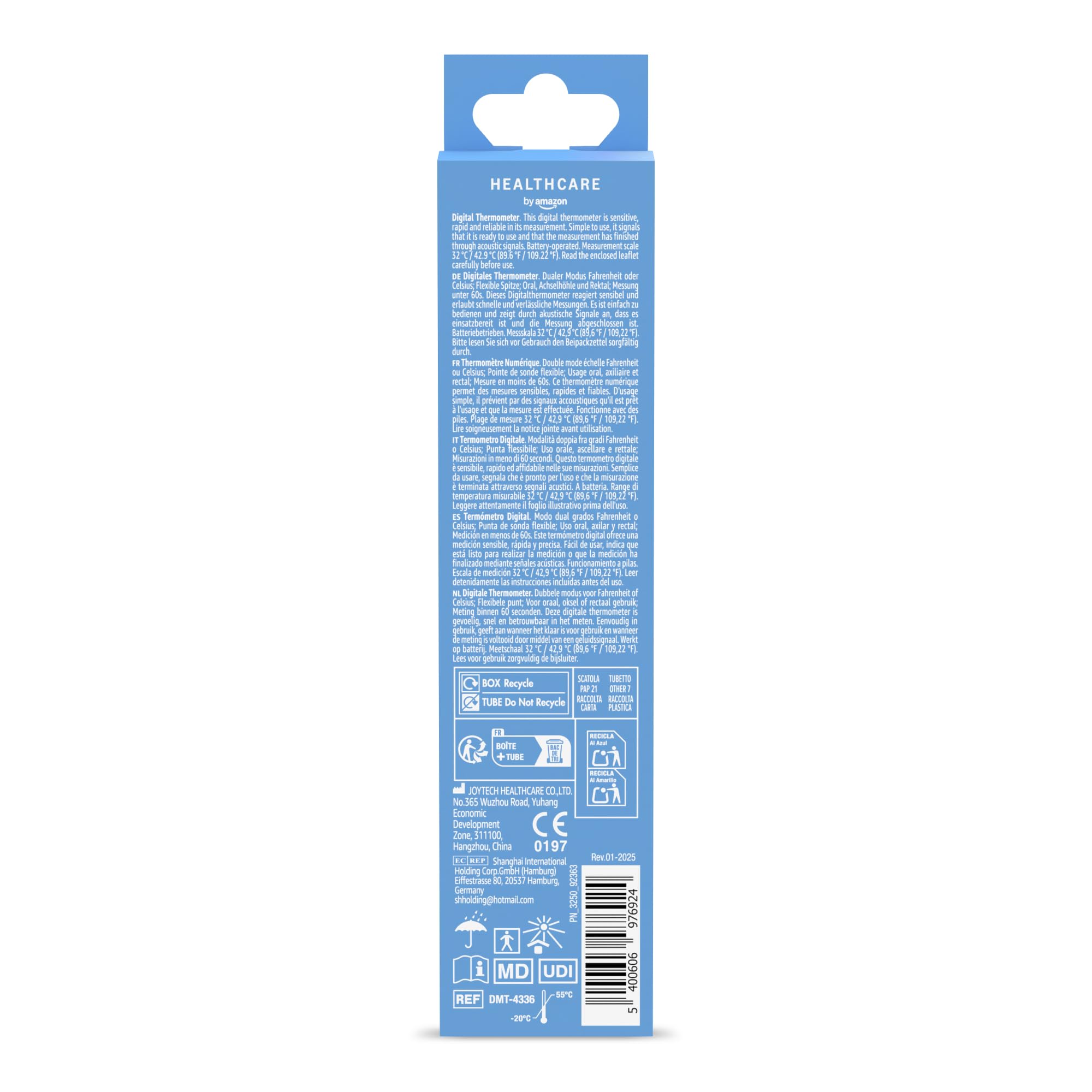 Healthcare By Amazon - Thermomètre numérique, Bleu (Anciennement une marque Amazon Basic Care, même produit) - L'emballage peut différer